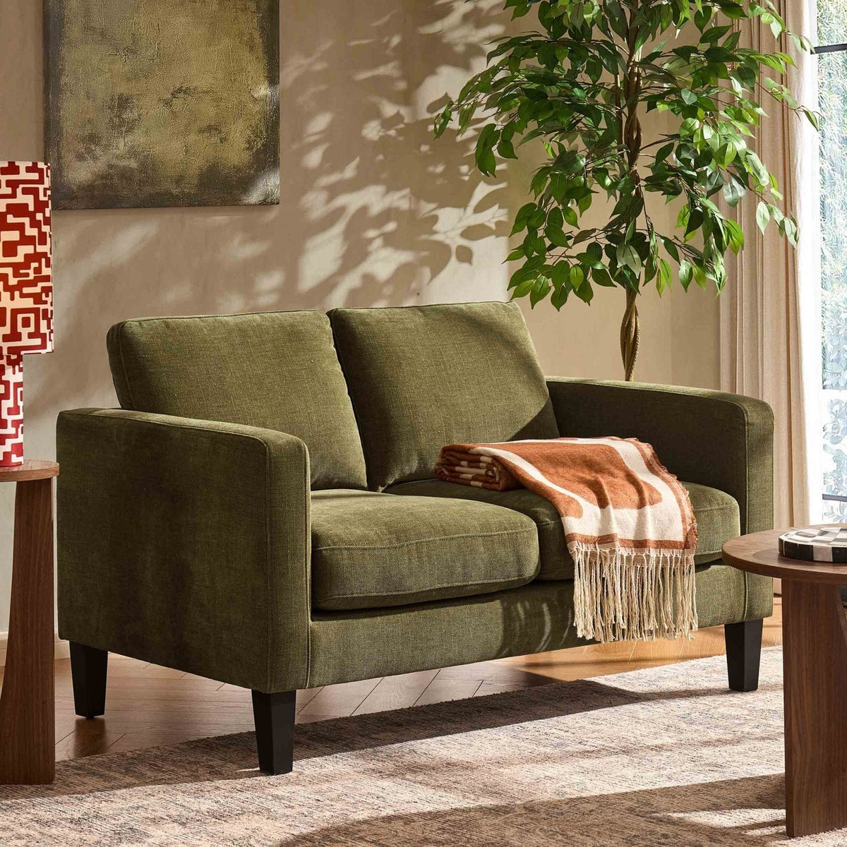 Soho Small 2 Seater Sofa - Chenille Olive – Black & Feather