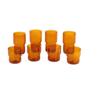 Sonne Colour Glass Stackable 8 Piece Black & Feather Tumbler and Highball Set - Amber