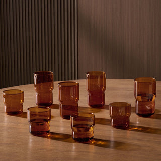 Sonne Colour Glass Stackable 8 Piece Black & Feather Tumbler and Highball Set - Amber