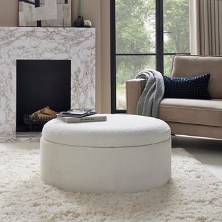 Stockton Boucle Round Storage Pouffe - Off White – Black & Feather