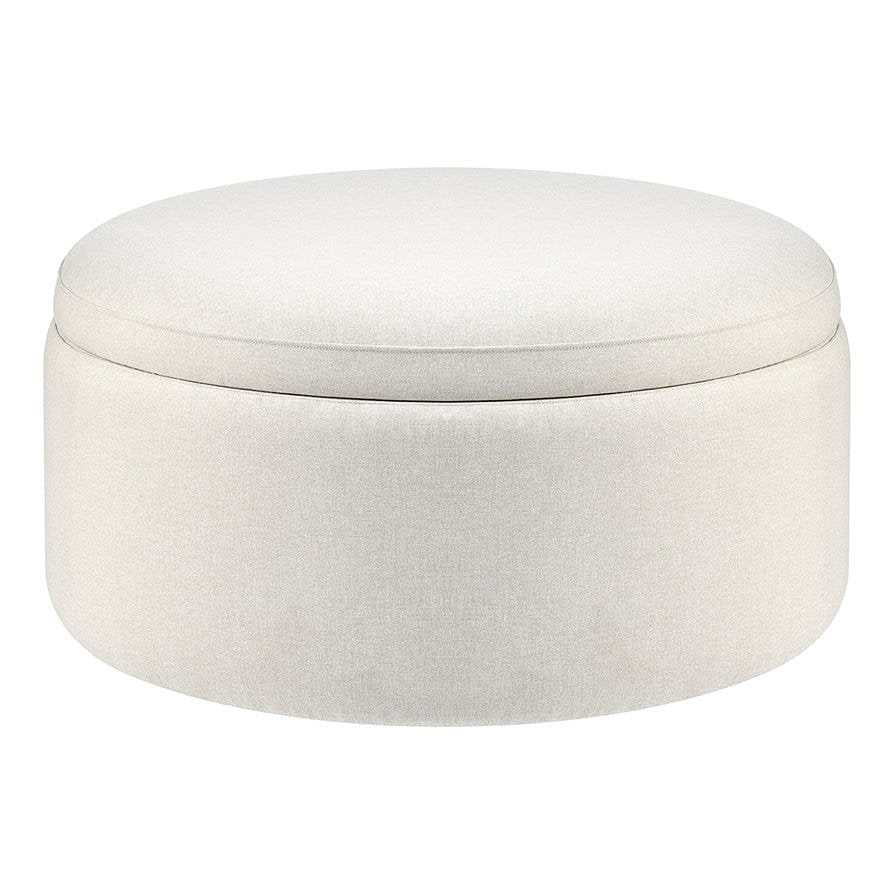 Stockton Round Storage Feather & Black Pouffe - Linen Natural