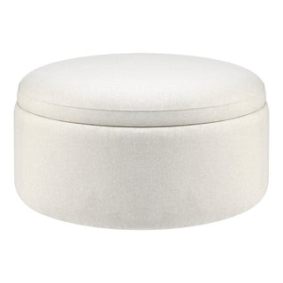 Stockton Round Storage Feather & Black Pouffe - Linen Natural