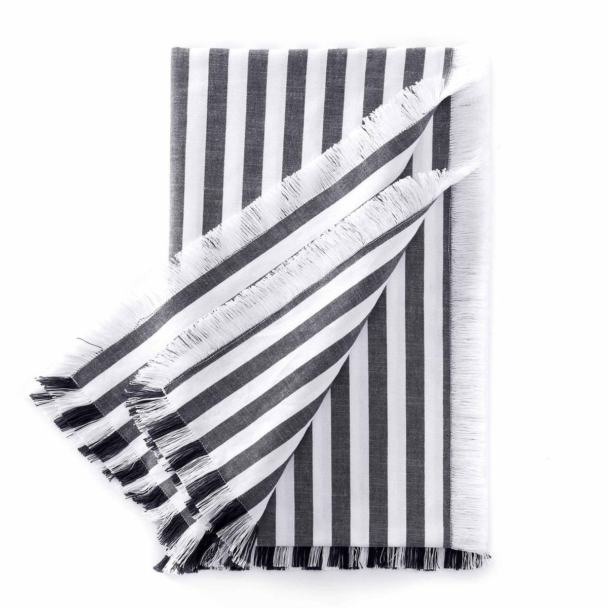 Stripe Fringed Edge Feather & Black Table Runner - Navy