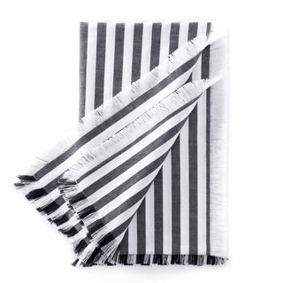 Stripe Fringed Edge Feather & Black Table Runner - Navy