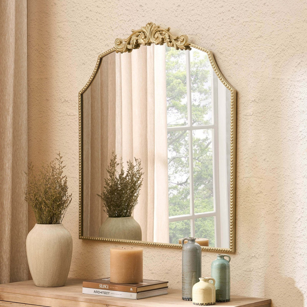 Sylvie Traditional Arched Mirror - Gold – Black & Feather