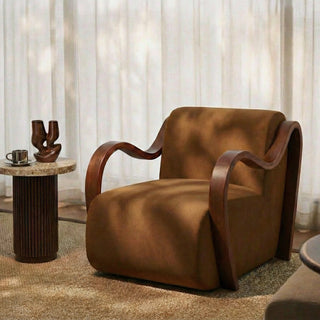 Talie Accent Chair | Caramel Laura Ashley Brown Sustainable Mohair Velvet & Walnut