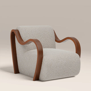 Talie Accent Chair | Speckled Laura Ashley UK Stone Sustainable Boucle & Walnut