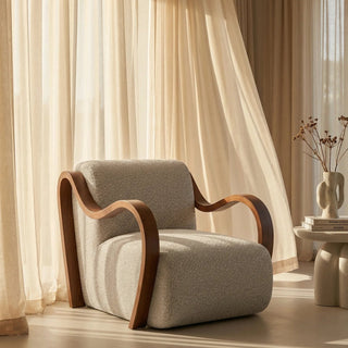 Talie Accent Chair | Speckled Laura Ashley UK Stone Sustainable Boucle & Walnut