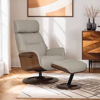 Tallis Taupe Leather Laura & Ashley Swivel Chair with Footstool