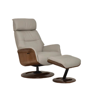 Tallis Taupe Leather Laura & Ashley Swivel Chair with Footstool