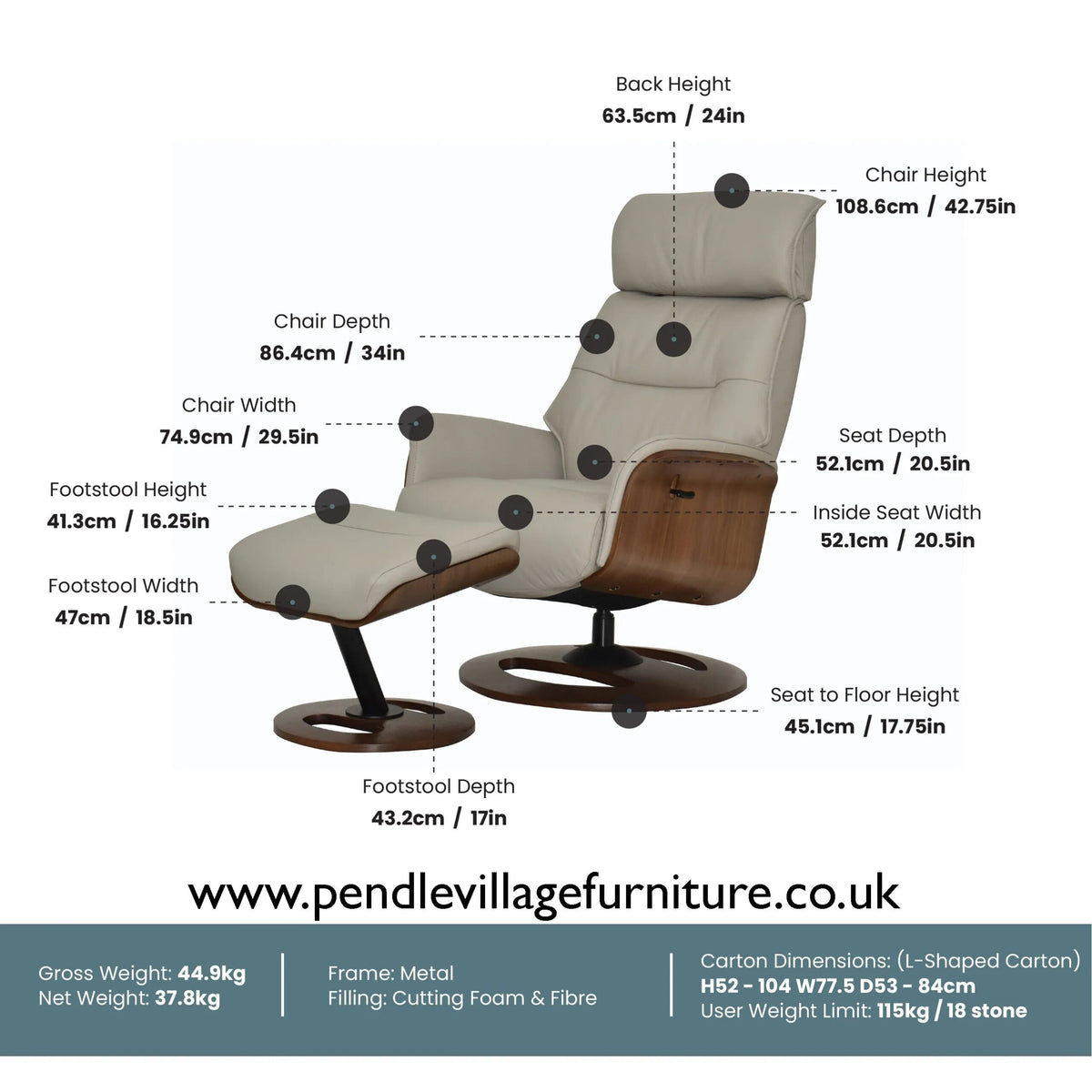 Tallis Taupe Leather Laura & Ashley Swivel Chair with Footstool