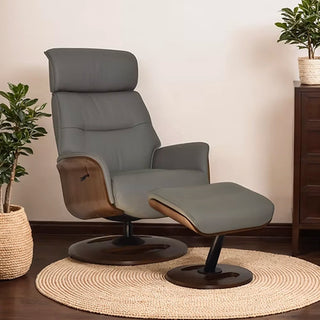 Tallis Taupe Leather Laura & Ashley Swivel Chair with Footstool