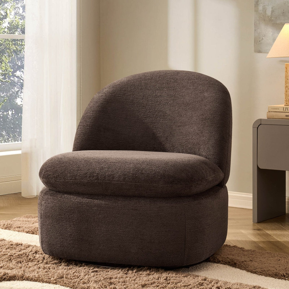 Tilly Swivel Accent Chair - Textured Cappuccino – Black & Feather