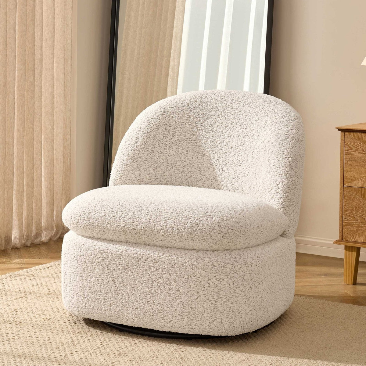 Tilly Swivel Accent Feather & Black Chair - Popcorn Teddy