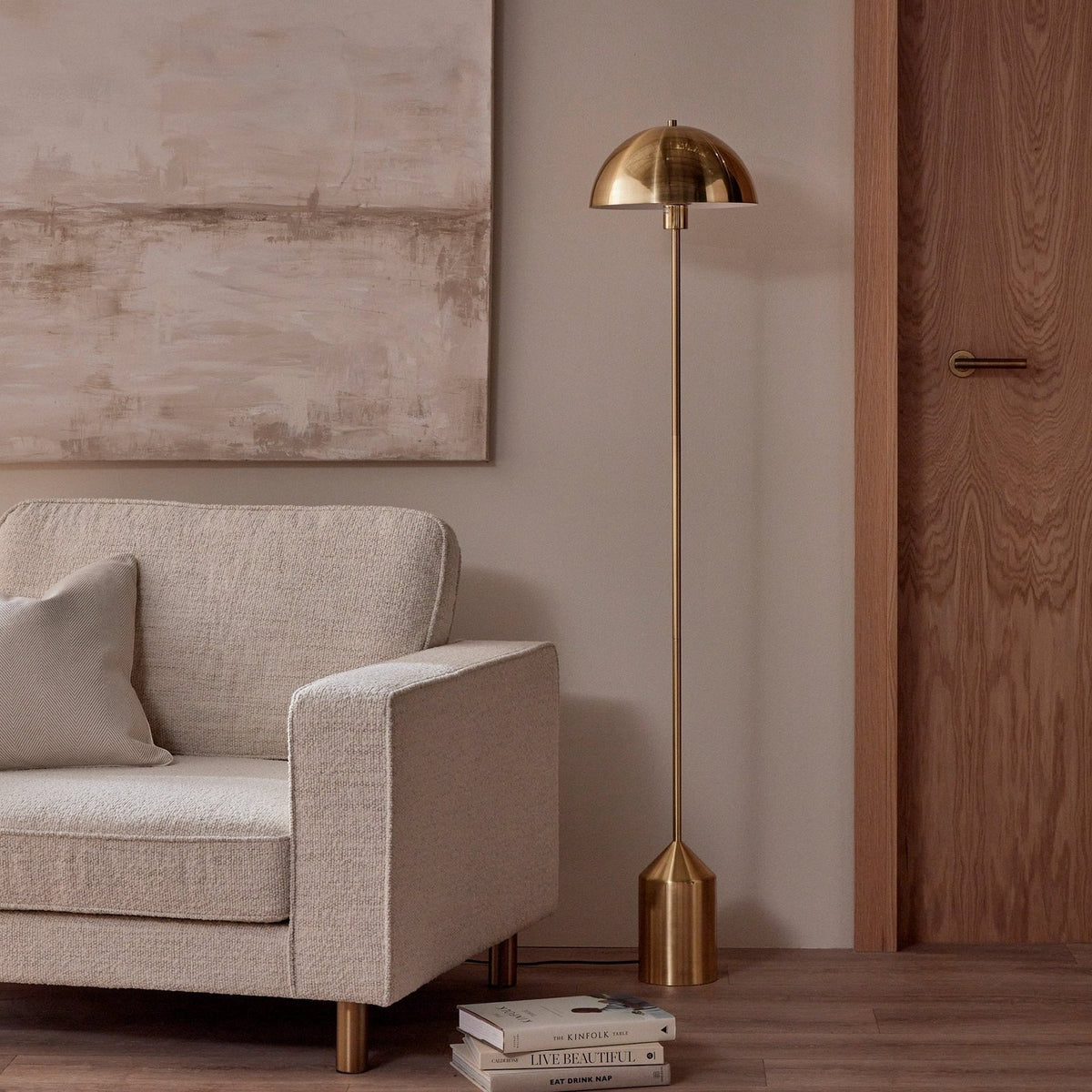 Titan Gold Black & Feather Domed Floor Lamp