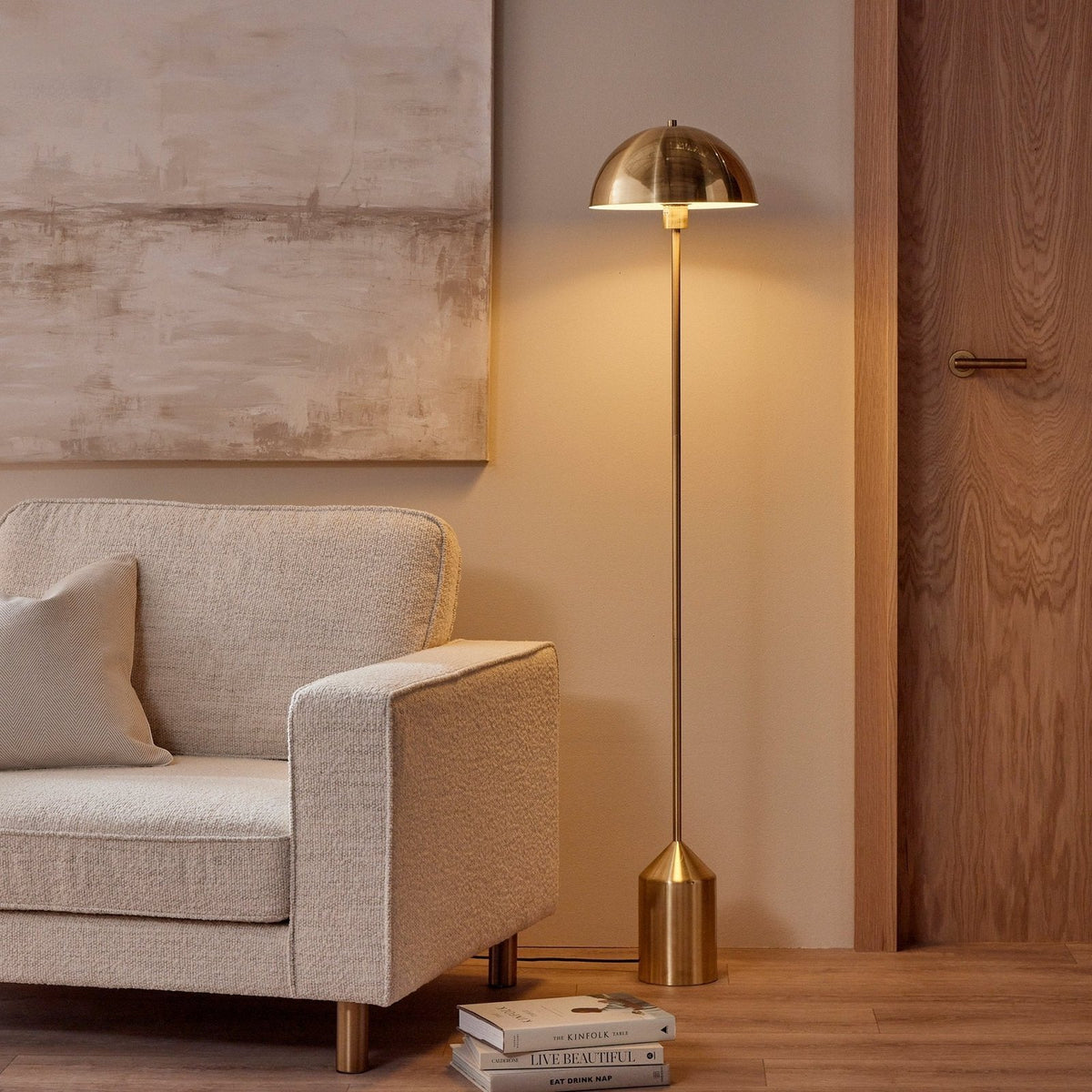 Titan Gold Black & Feather Domed Floor Lamp