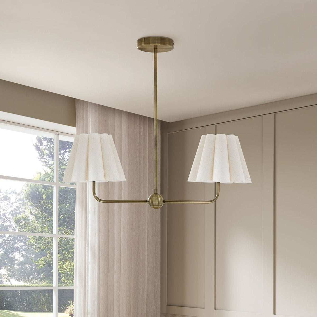 Trinity Pleated 2 Black & Feather Light Chandelier - Gold