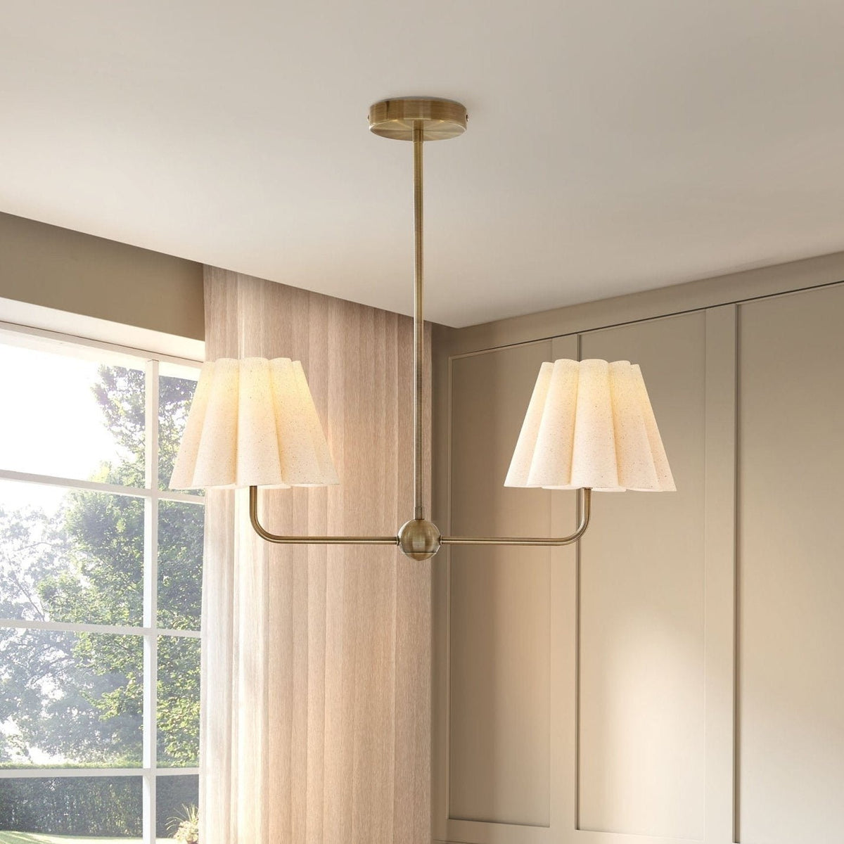 Trinity Pleated 2 Black & Feather Light Chandelier - Gold