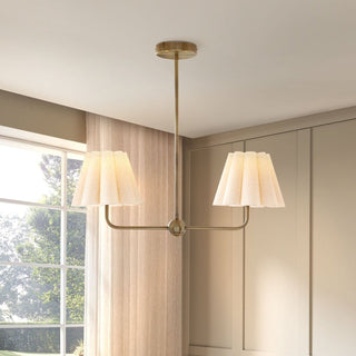 Trinity Pleated 2 Black & Feather Light Chandelier - Gold