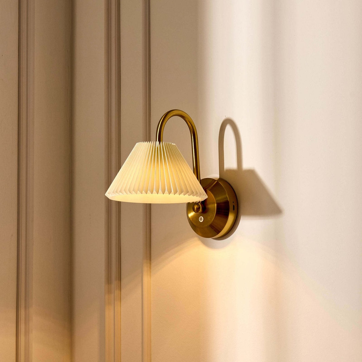 Twila Rechargeable Pleated Black & Feather Wall Light - Brass