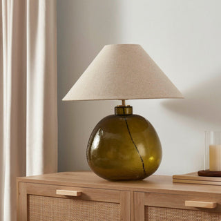 Verde Large Scale Glass Black & Feather Table Lamp - Green/Natural