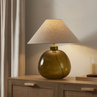 Verde Large Scale Glass Black & Feather Table Lamp - Green/Natural