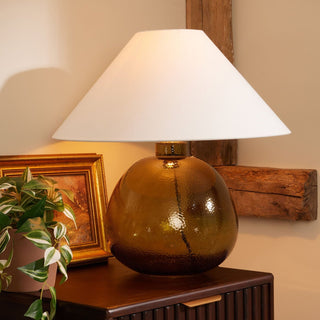 Verde Large Scale Glass Black & Feather Table Lamp - Green/Natural