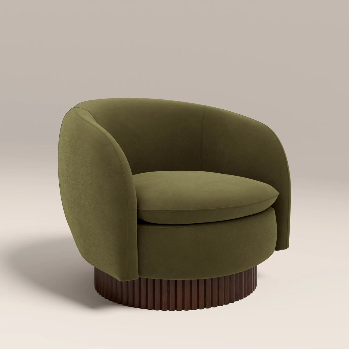 Viva Swivel Armchair | Moss Laura Ashley Green Sustainable Mohair Velvet & Walnut