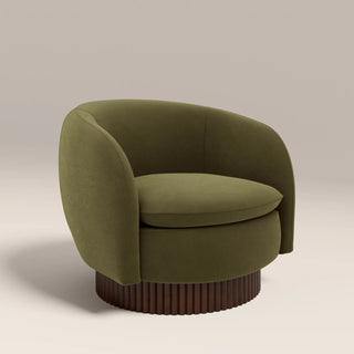 Viva Swivel Armchair | Moss Laura Ashley Green Sustainable Mohair Velvet & Walnut