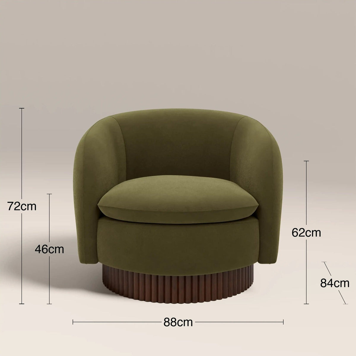 Viva Swivel Armchair | Moss Laura Ashley Green Sustainable Mohair Velvet & Walnut