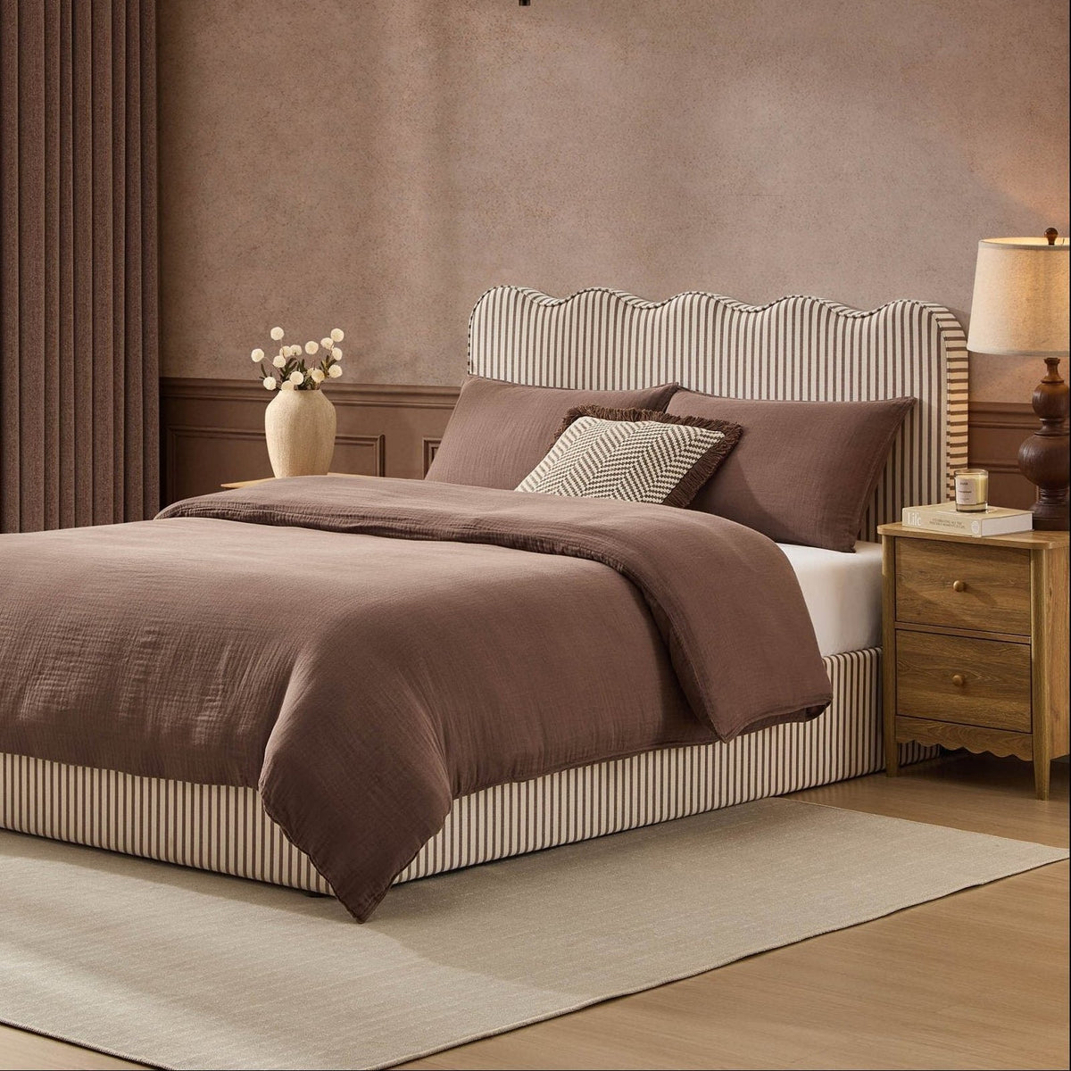 Wavy Ottoman Storage Bed - Chocolate Stripe – Black & Feather