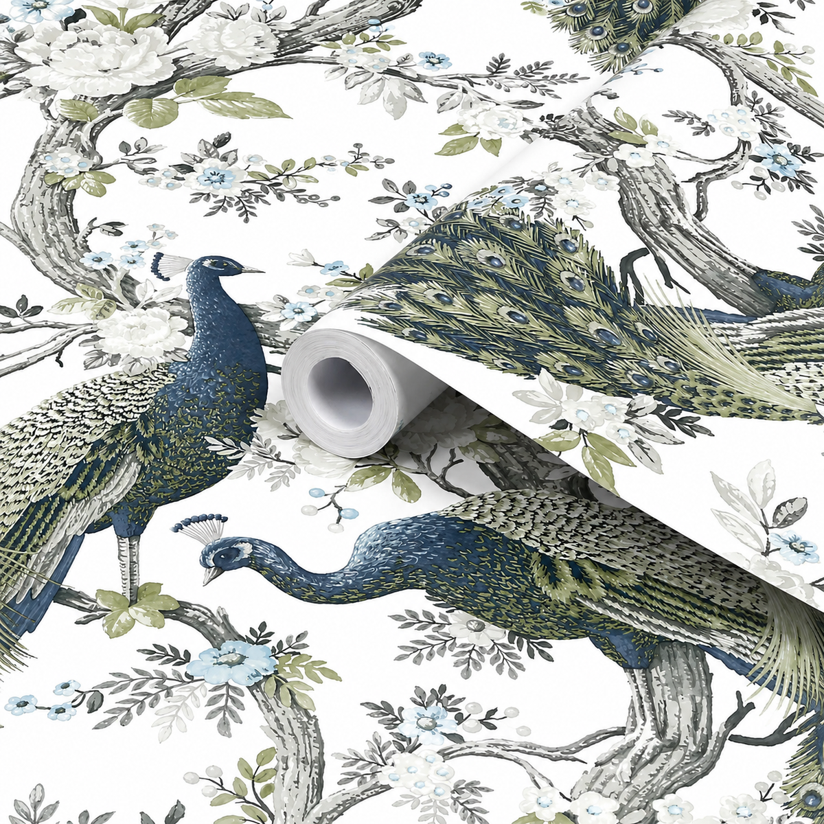 Laura Ashley Belvedere Midnight Peacock Smooth Wallpaper