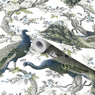 Laura Ashley Belvedere Midnight Peacock Smooth Wallpaper