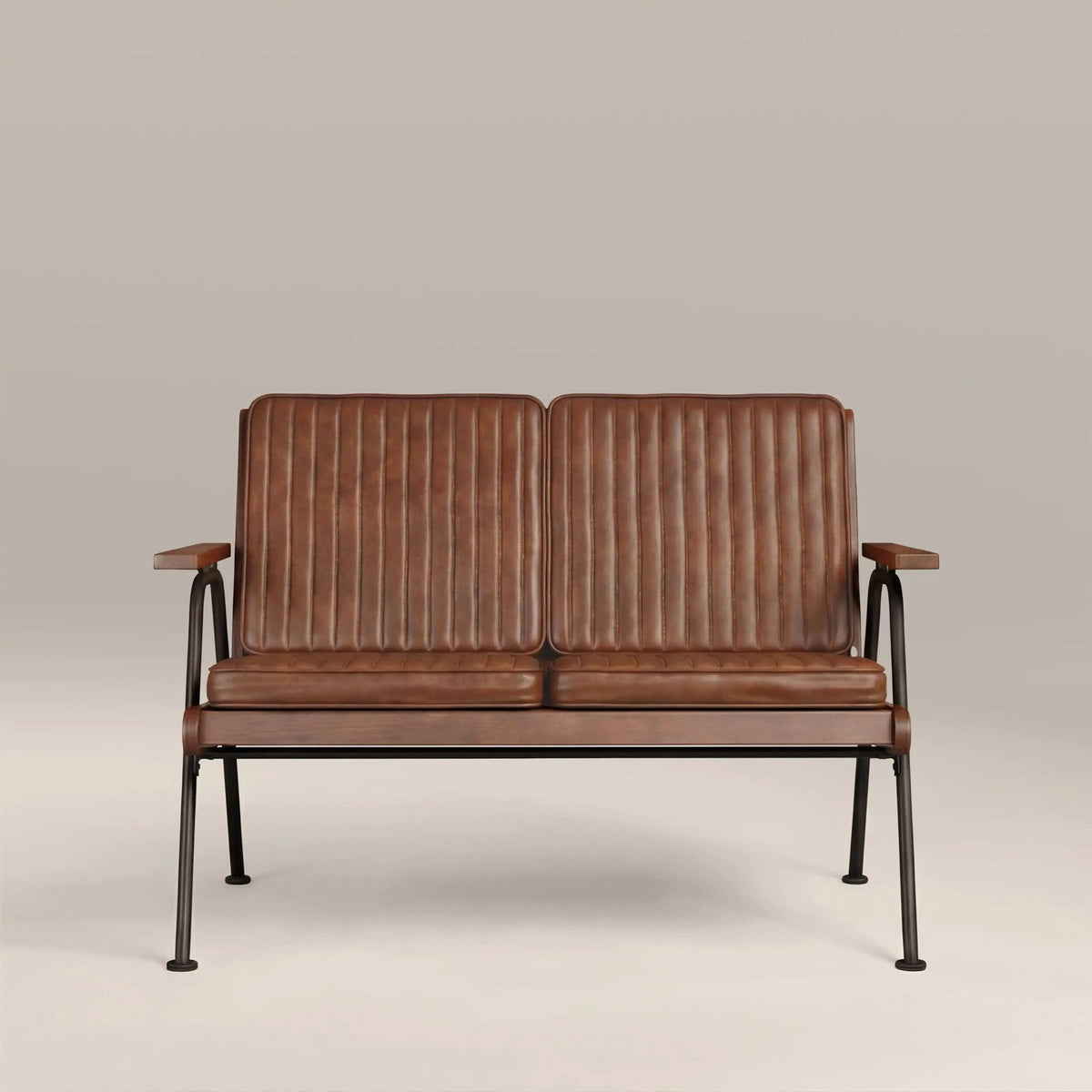 Wickham 2 Seater Sofa | Laura Ashley UK Brown Faux Leather & Walnut