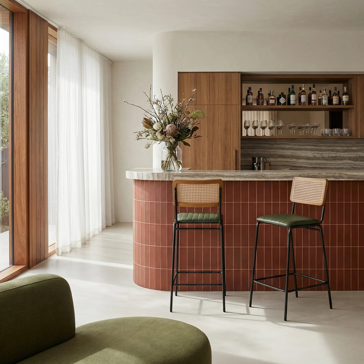 Willis Bar Stool | Vintage Green Faux Leather & Black – Laura Ashley UK