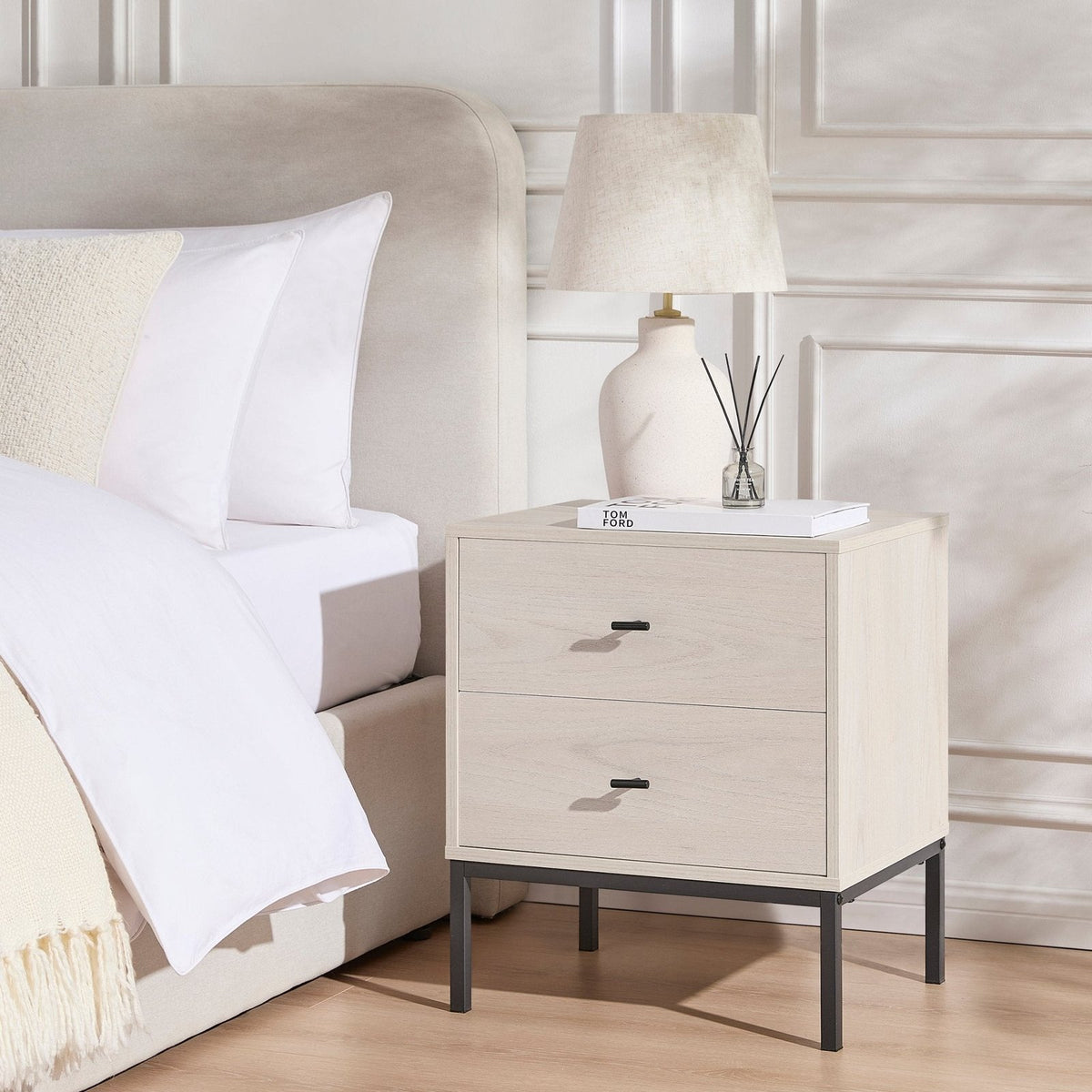 Willow 2 Drawer Bedside Table - Light Wood – Feather & Black