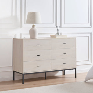 Willow 6 Drawer Feather & Black Chest - Light Wood