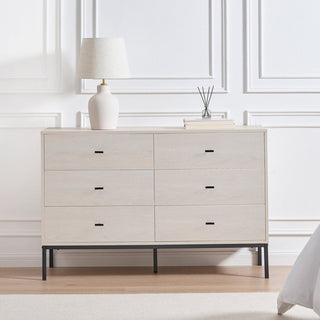 Willow 6 Drawer Feather & Black Chest - Light Wood