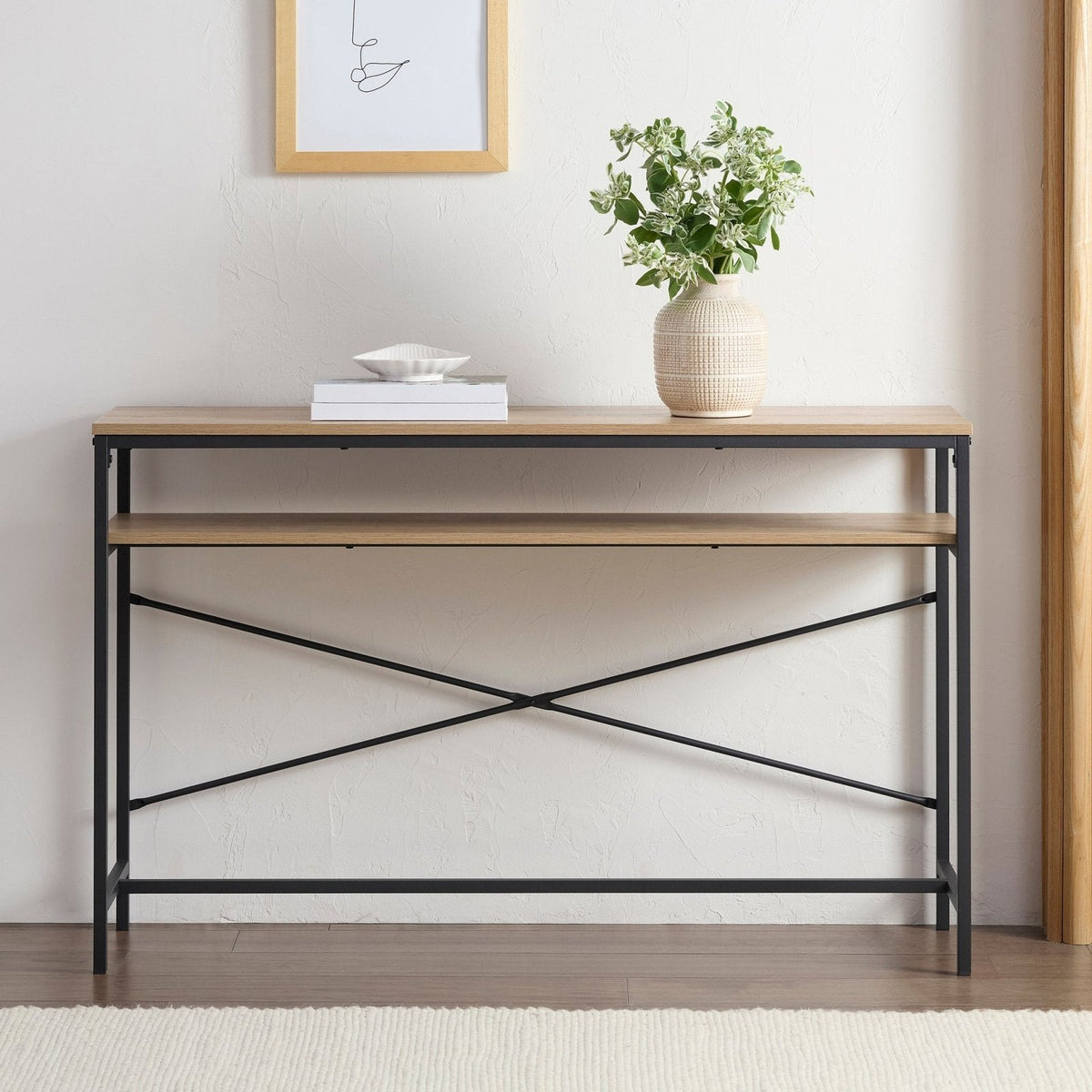 Willow Dressing Table Feather & Black Console - Oak Effect