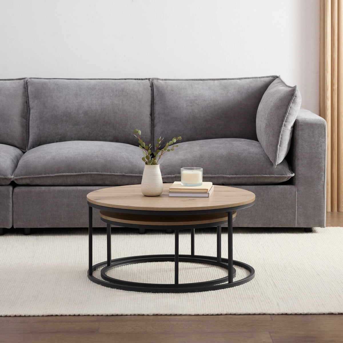 Willow Round Nesting Black & Feather Coffee Table - Wood
