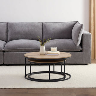 Willow Round Nesting Black & Feather Coffee Table - Wood