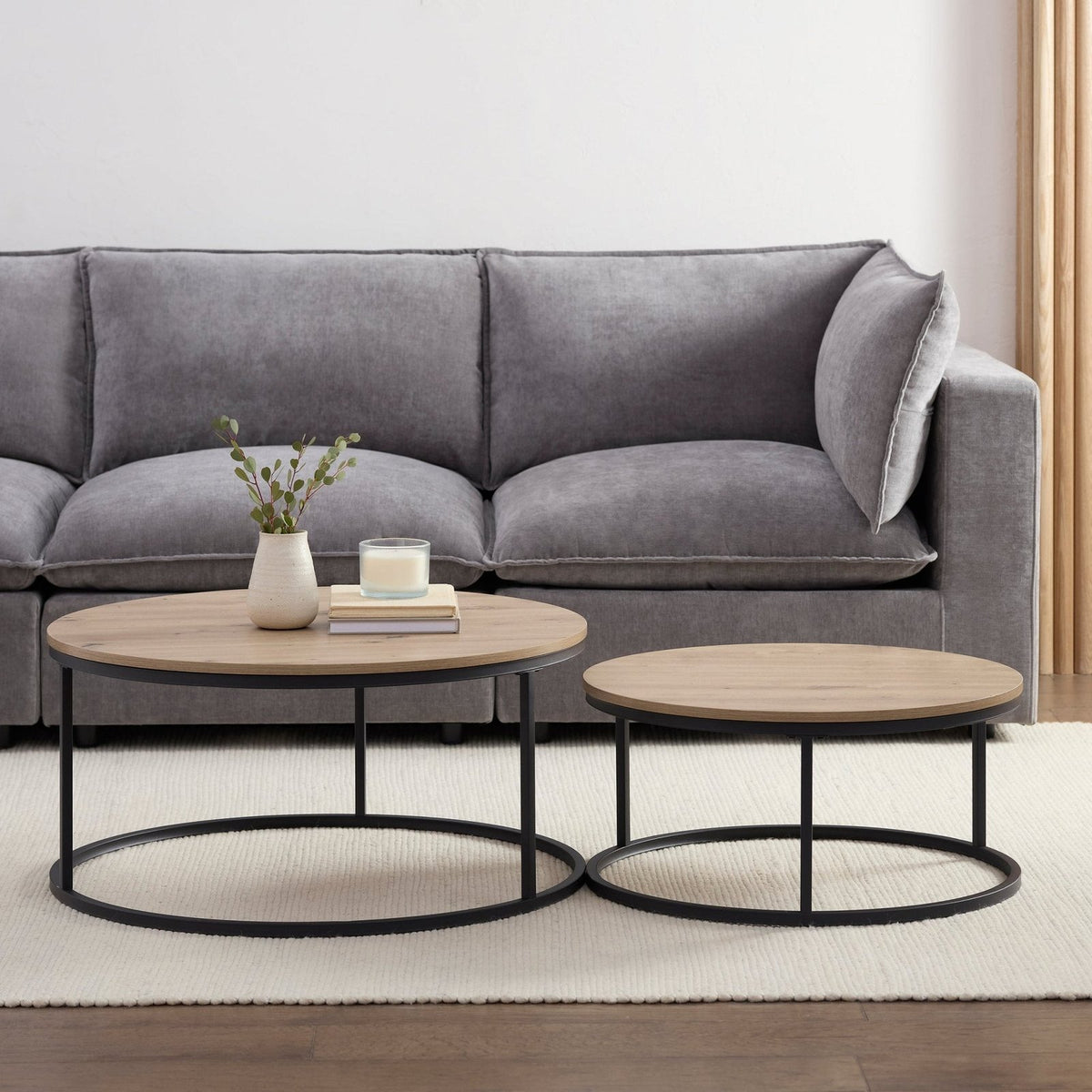 Willow Round Nesting Black & Feather Coffee Table - Wood