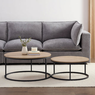 Willow Round Nesting Black & Feather Coffee Table - Wood