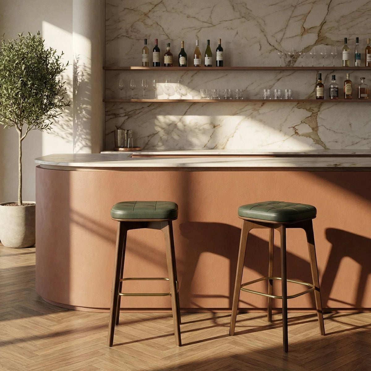 Winchester Bar Stool | Vintage Green Faux Leather & Walnut – Laura Ashley