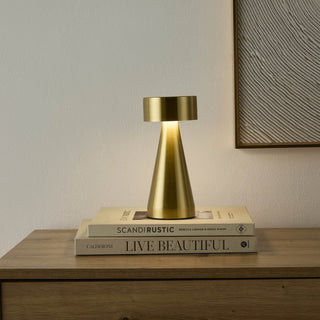 Zeta Mini LED Rechargeable Wireless Lamp - Brushed Gold – Black & Feather