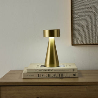 Zeta Mini LED Rechargeable Wireless Lamp - Brushed Gold – Black & Feather